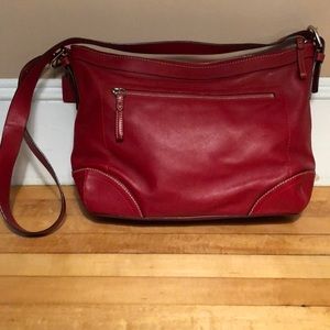 Coach messenger bag. Red leather nicely crafted.